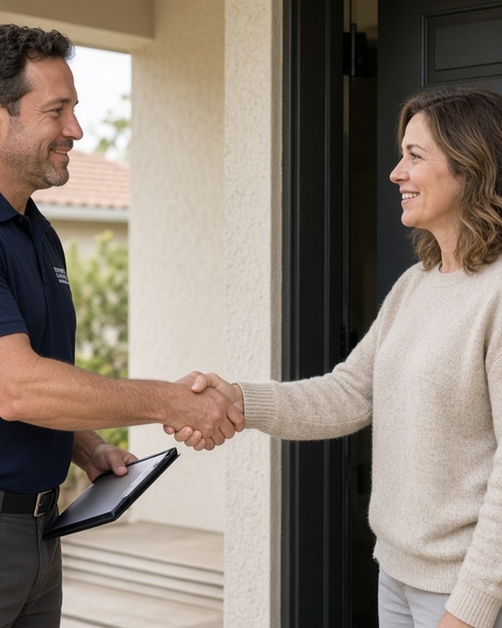 Meeting a customer at the door